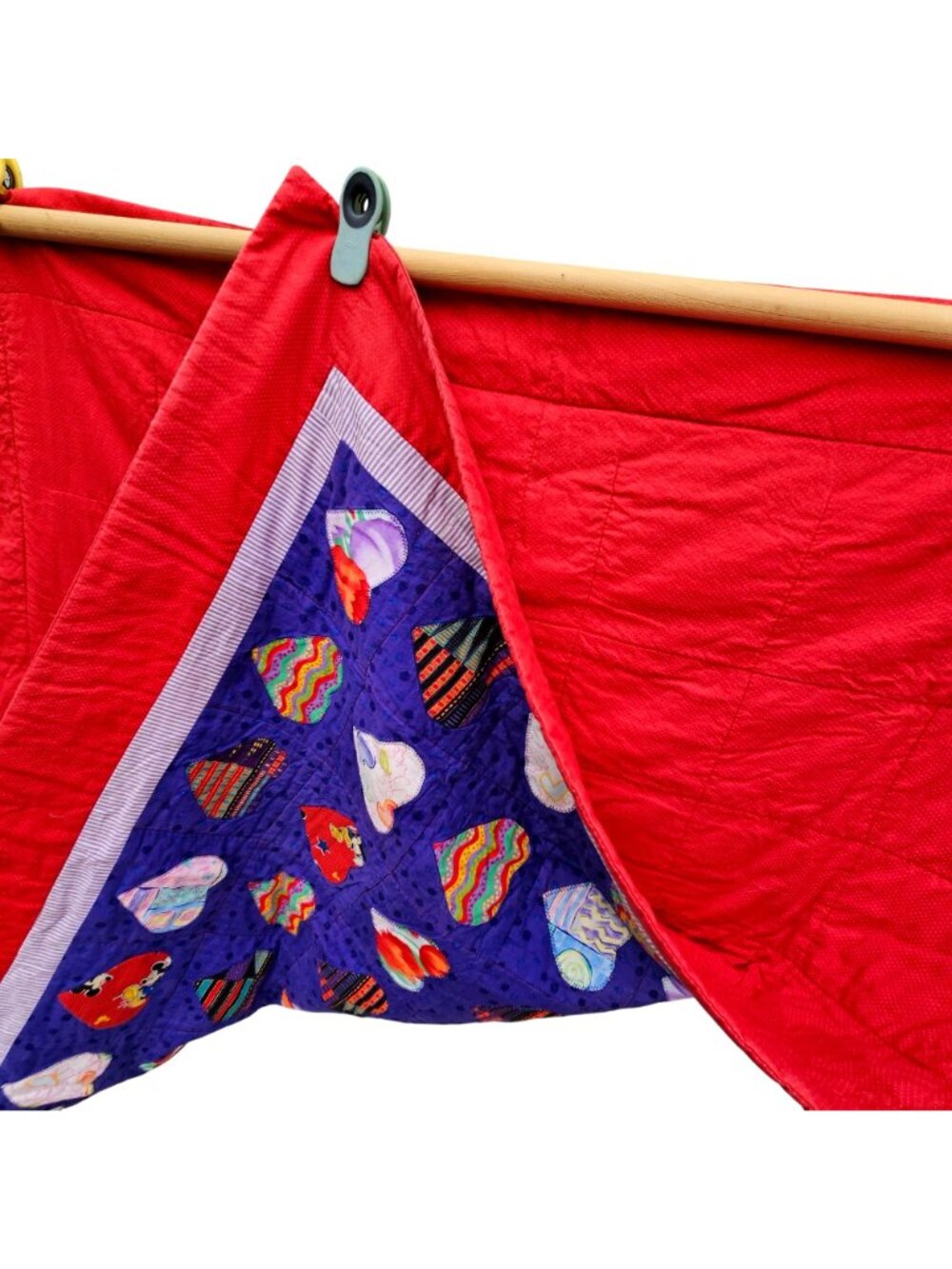 Heart Quilt Handmade Red Purple Cotton Applique 54x50 - Picture 13 of 15